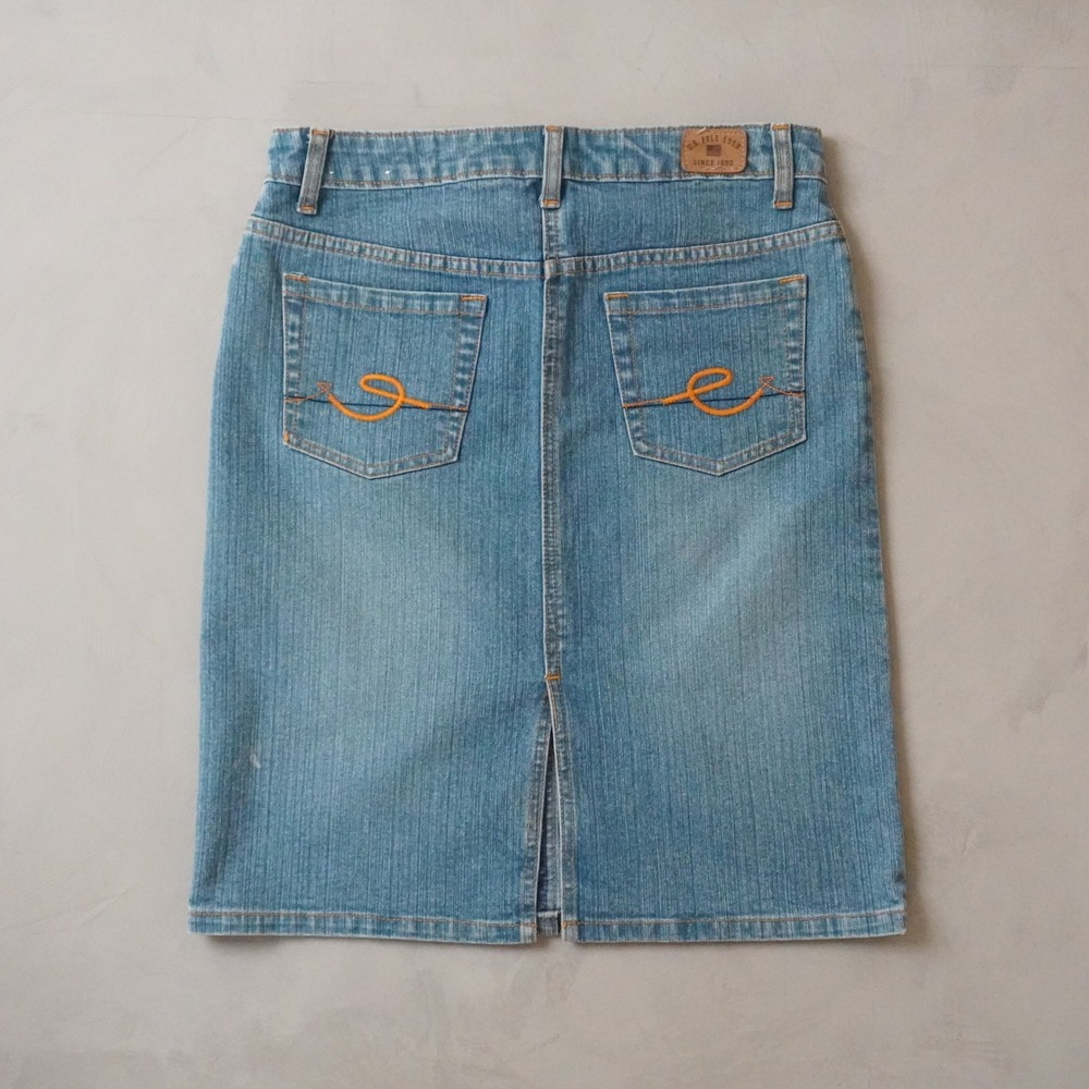 Vintage US Polo Assn Denim Skirt 5/6 Womens Blue Jean Pencil Knee Length Y2K - Picture 2 of 8